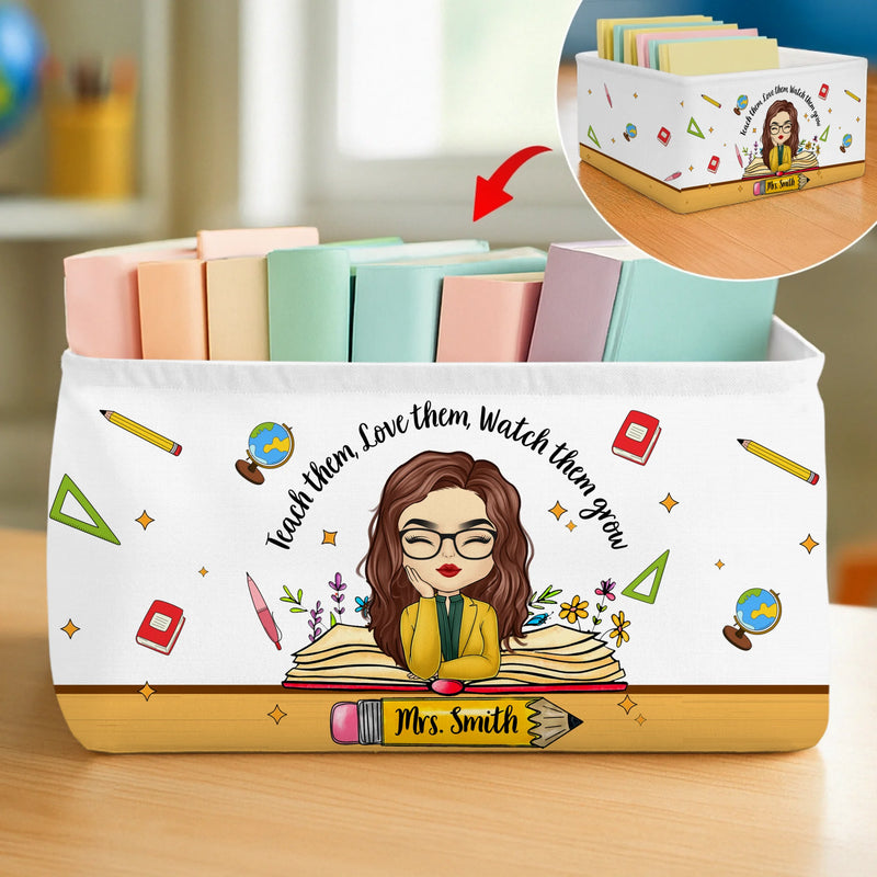 Custom Classroom Decor Book Storage Organizer - Personalized Back To School Gifts For Teachers - Teach Them, Love Them, Watch Them Grow