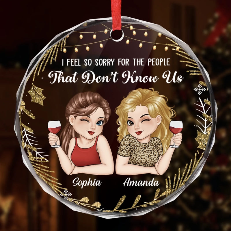 Custom Circle Glass Ornament - Personalized Best Friend Christmas Birthday Gifts For Women, Besties, Sisters, BFF - Laughter Louder With You Around