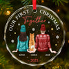 Our First Christmas Together With Our Pet - Dog & Cat Personalized Custom Circle Glass Ornament - Christmas Gift For Husband Wife, Anniversary, First Christmas, Pet Owners, Pet Lovers