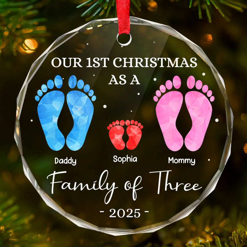 Custom Circle Glass Ornament - Personalized Christmas Birthday Gifts For Mom, Dad, Kids - Our First Christmas
