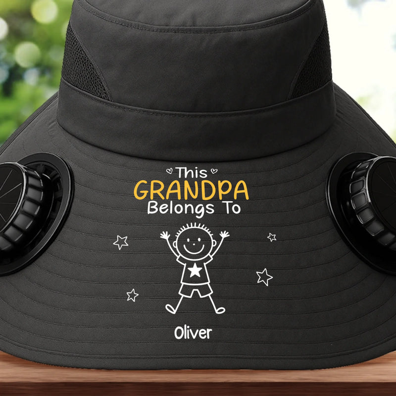 Custom Hat With Fans Solar Power - Personalized Birthday Fishing Gifts For Fisherman, Dad, Grandpa - Grandpa Belongs To Kids
