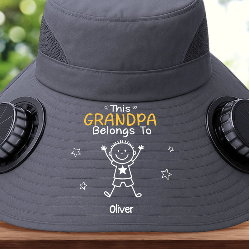 Custom Hat With Fans Solar Power - Personalized Birthday Fishing Gifts For Fisherman, Dad, Grandpa - Grandpa Belongs To Kids