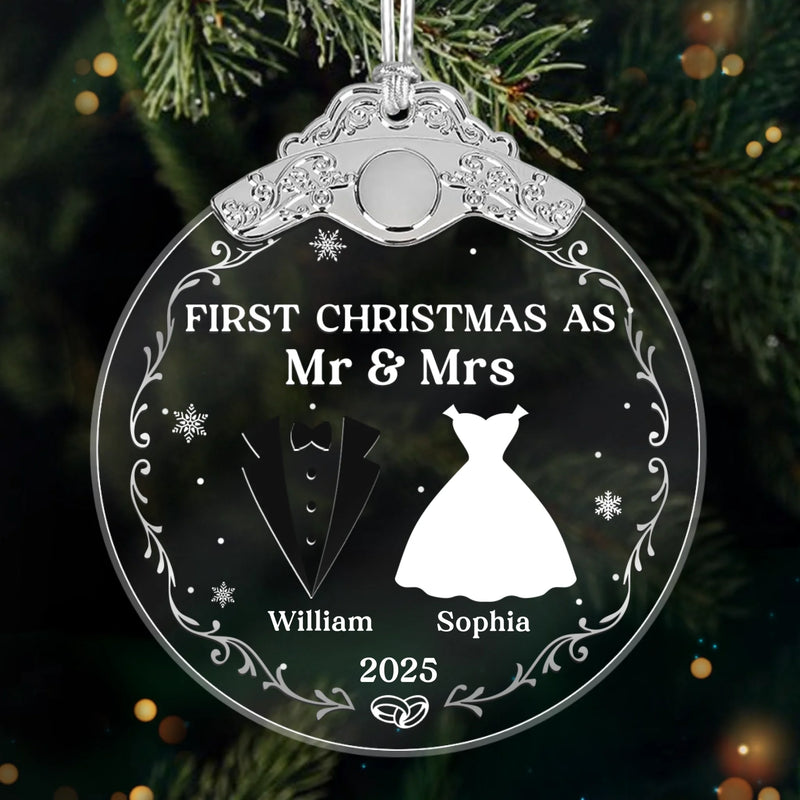 Custom Glass Ornament - Personalized Anniversary Christmas Wedding Gifts For Husband And Wife, Him And Her - Married And Merry Together