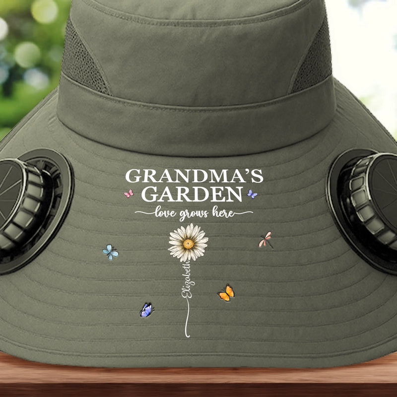 Custom Hat With Fans Solar Power - Personalized Garden Gifts For Gardeners, Mom, Grandma - Garden Of Love And Legacy