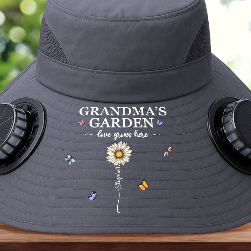 Custom Hat With Fans Solar Power - Personalized Garden Gifts For Gardeners, Mom, Grandma - Garden Of Love And Legacy
