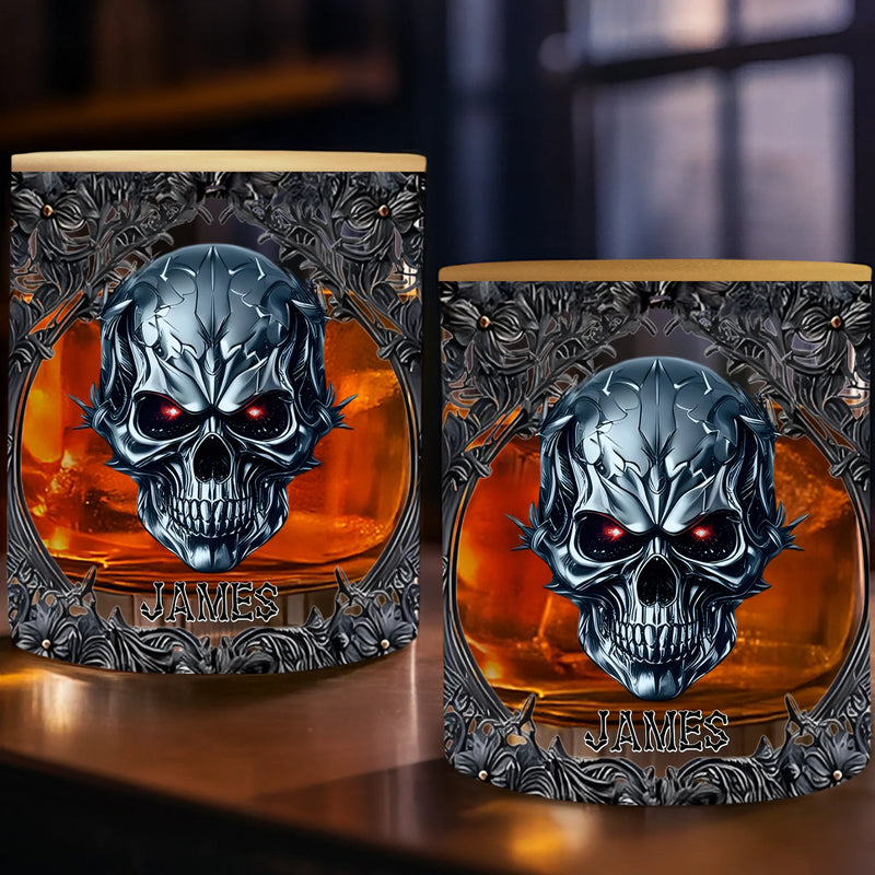 Custom Gothic Skull Whiskey Glass - Personalized Birthday Gifts For Bikers, Rock Music Fans, Best Friends, Family, Whiskey Lovers - Be Cool, Be Wild