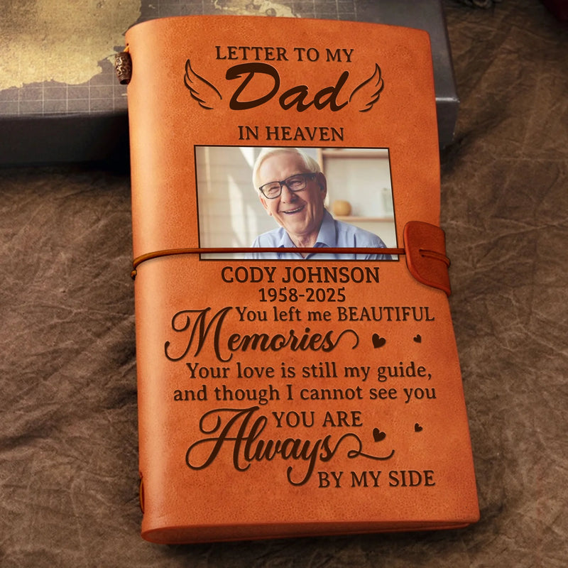 Custom Photo Leather Wrap Journal - Personalized Memorial Sympathy Gifts For Loss Of Mom, Dad - Forever In My Heart