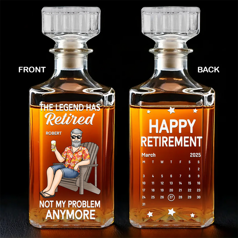 The Legend Has Retired - Coworker Personalized Custom Glass Whiskey Bottle - Appreciation, Retirement Gift For Coworkers, Work Friends, Colleagues