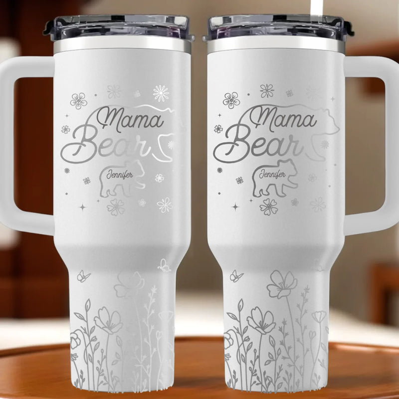 Custom Name Mama Bear Gifts for Moms - Personalized Engraved 40oz Tumbler With Handle