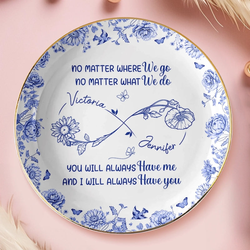 Custom Full-Print Round Jewelry Dish - Personalized Best Friend Birthday Gifts For Women, Besties, Sisters, BFF - Blooming Together Like Wildflowers