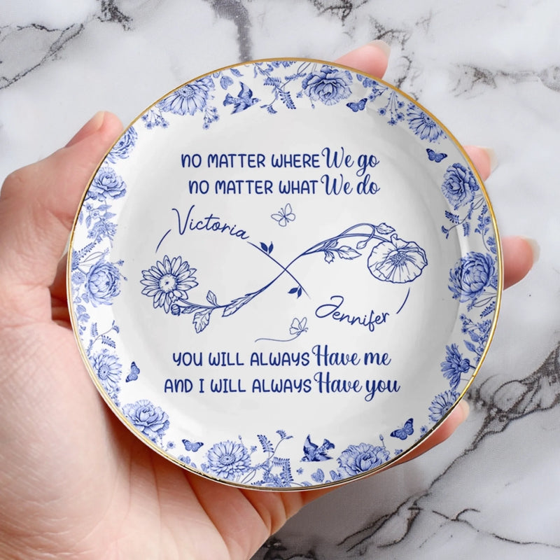 Custom Full-Print Round Jewelry Dish - Personalized Best Friend Birthday Gifts For Women, Besties, Sisters, BFF - Blooming Together Like Wildflowers