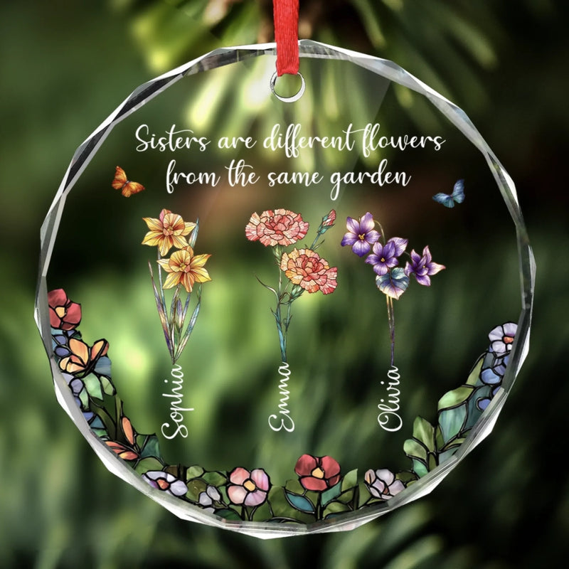 Custom Circle Glass Ornament - Personalized Christmas Best Friend Birthday Gifts For Women, Besties, Sisters, BFF - Sisters By Heart, Friends By Choice