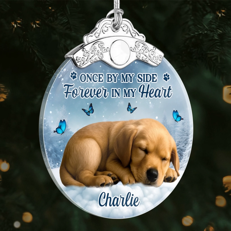 Custom Photo Glass Ornament - Personalized Pet Christmas Memorial Sympathy Gifts For Dogs, Cats - Loyal Friend Loved Beyond Time