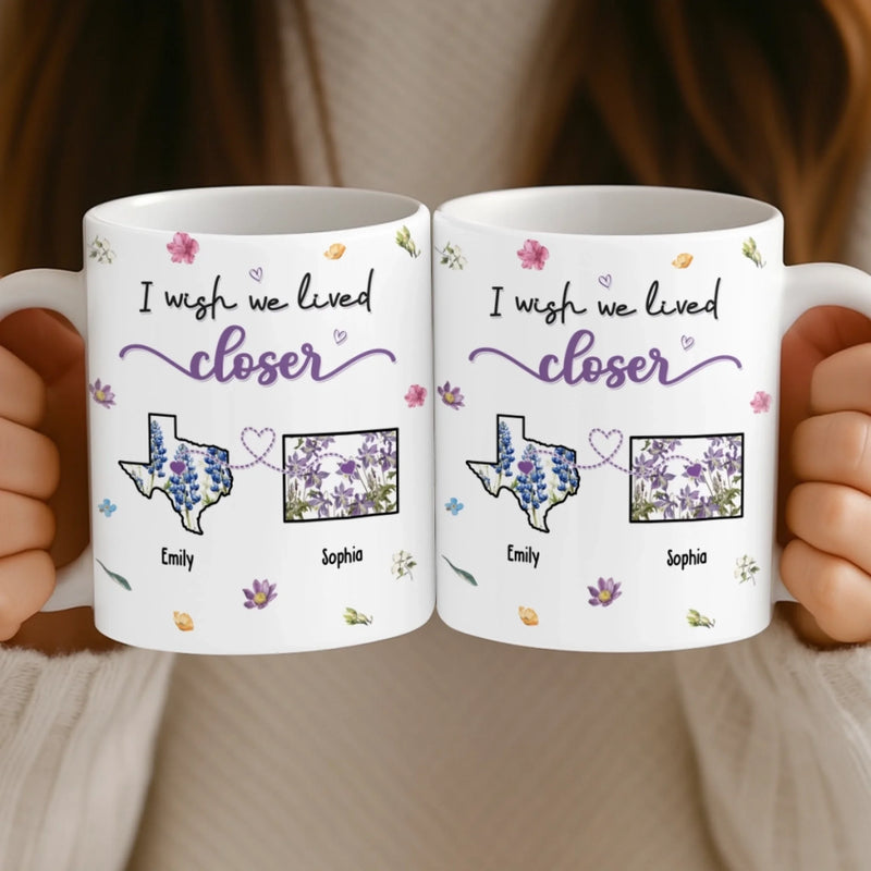 Custom Long Distance Mug - Personalized Best Friend Birthday Gifts For Women, Besties, Sisters, BFF - Side by Side, Always