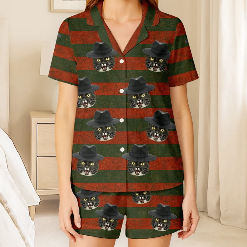 Custom Photo Short Pajama Set - Personalized Halloween Birthday Gifts For Dog Cat Lovers, Dog Dad And Mom, Cat Owners - Wickedly Cute With Paws