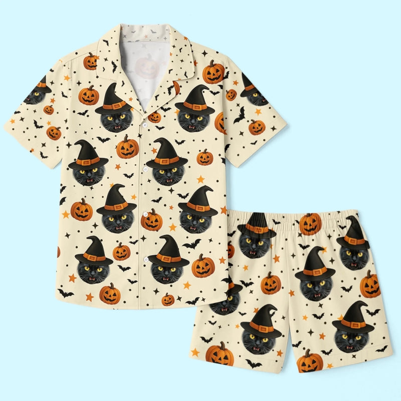 Custom Photo Short Pajama Set - Personalized Halloween Birthday Gifts For Dog Cat Lovers, Dog Dad And Mom, Cat Owners - Too Cute To Spook