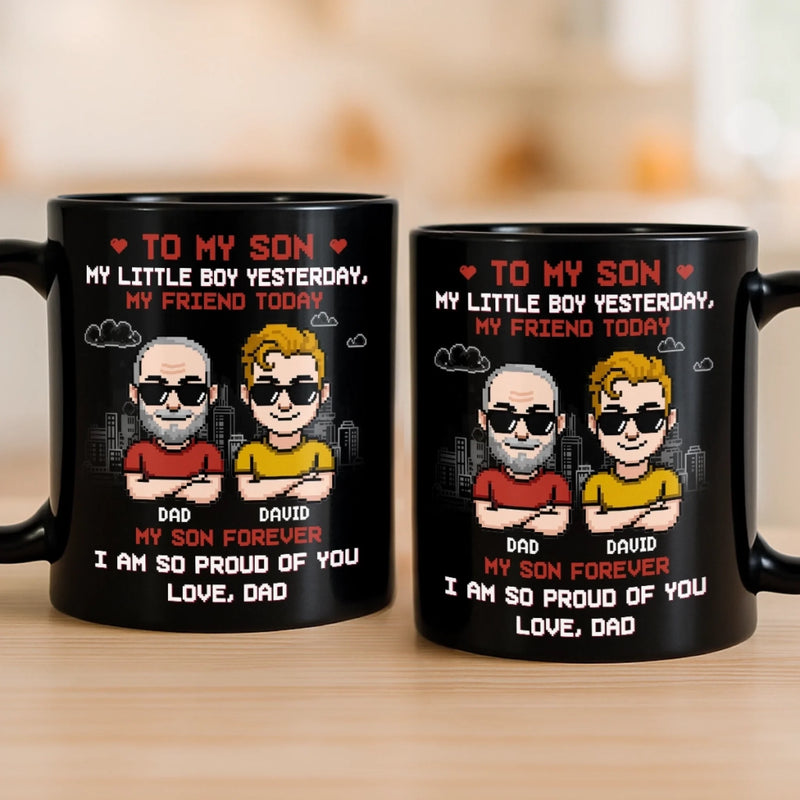 Custom Black Mug - Personalized Birthday Gifts For Dad, Son - Two Generations One Bond