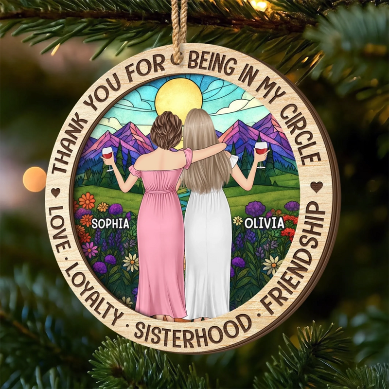 Custom Double Layer Wooden Ornament - Personalized Best Friend Christmas Birthday Gifts For Women, Besties, Sisters, BFF - Memories Made Merry With Friends