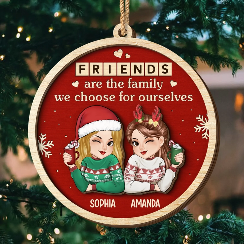 Custom Double Layer Wooden Ornament - Personalized Best Friend Christmas Birthday Gifts For Women, Besties, Sisters, BFF - Bestie Bonds Spark Holiday Joy