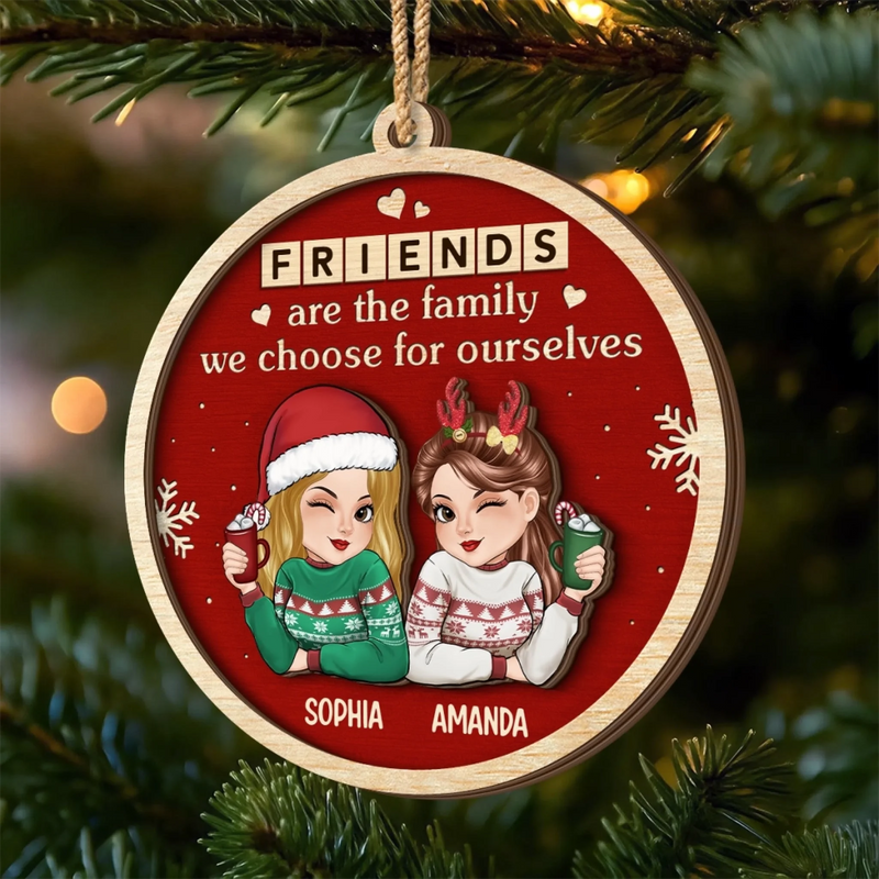 Custom Double Layer Wooden Ornament - Personalized Best Friend Christmas Birthday Gifts For Women, Besties, Sisters, BFF - Bestie Bonds Spark Holiday Joy