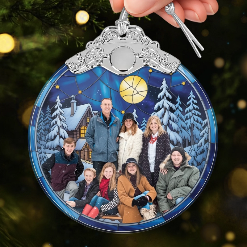 Custom Photo Glass Ornament - Personalized Christmas Birthday Gifts For Mom, Dad, Kids - Home Is Where We Gather
