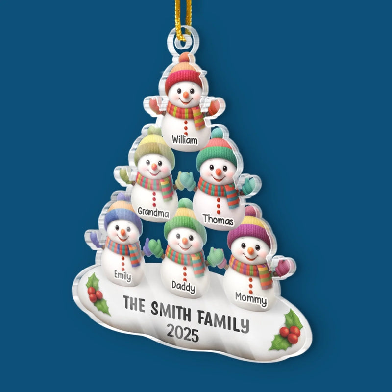 Custom Acrylic Ornament - Personalized Christmas Birthday Gifts For Mom, Dad, Kids - Family Smiles With Snowman Magic
