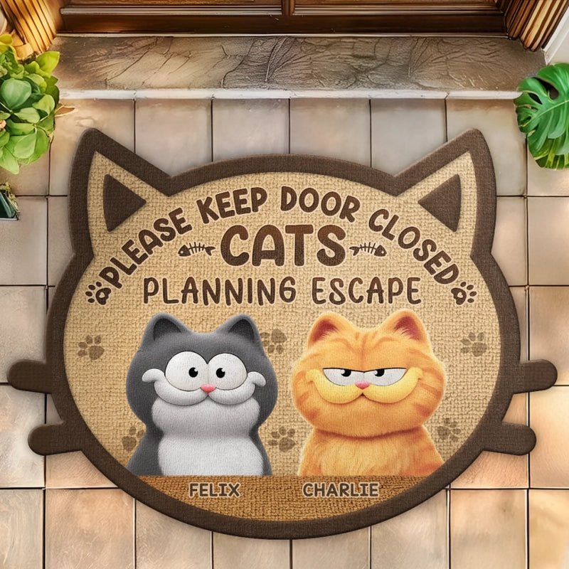 Custom Name Funny Cat Door Decor - Personalized Shaped Doormat