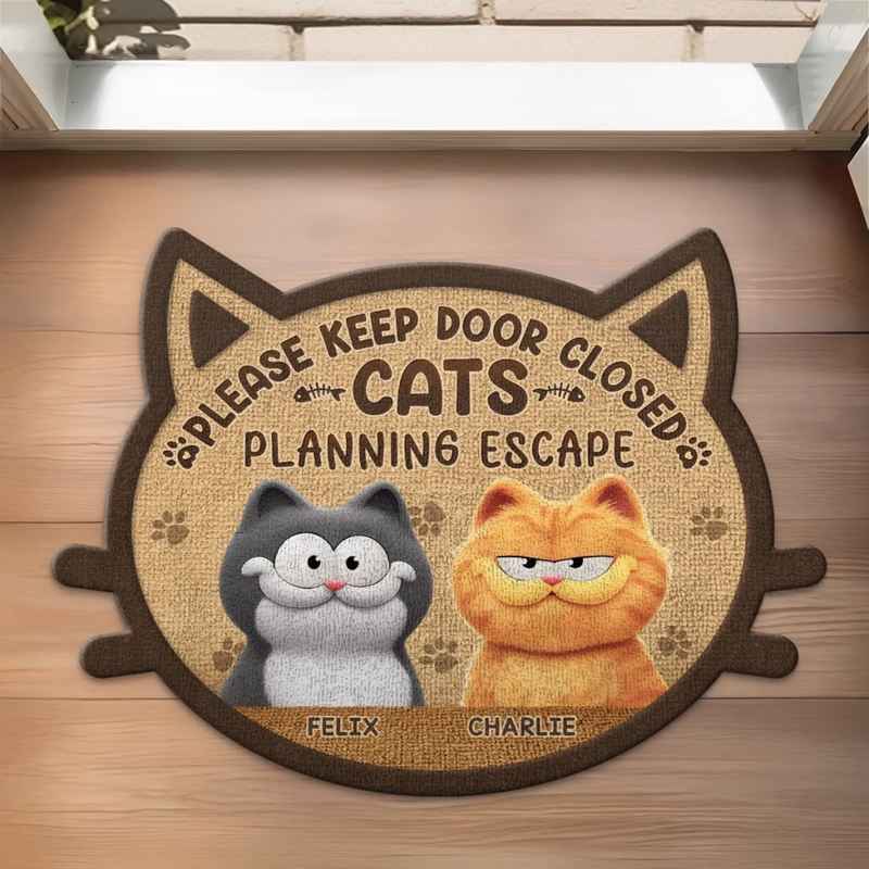 Custom Name Funny Cat Door Decor - Personalized Shaped Doormat