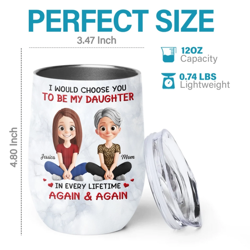 Custom Wine Tumbler - Personalized Birthday Gifts For Mom, Daughter - Love Passed From Mom To Girl