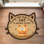 Custom Name Funny Cat Door Decor - Personalized Shaped Doormat