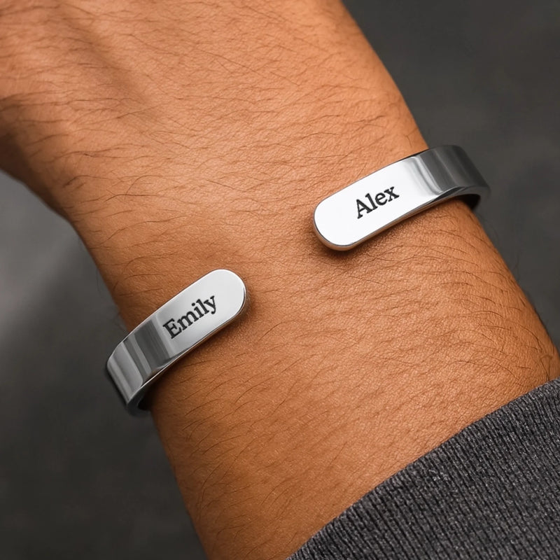 Custom Engraved Stainless Steel Cuff Bracelet - Personalized Best Friend Birthday Gifts For Women, Besties, Sisters, BFF - Friends Engraved In Forever