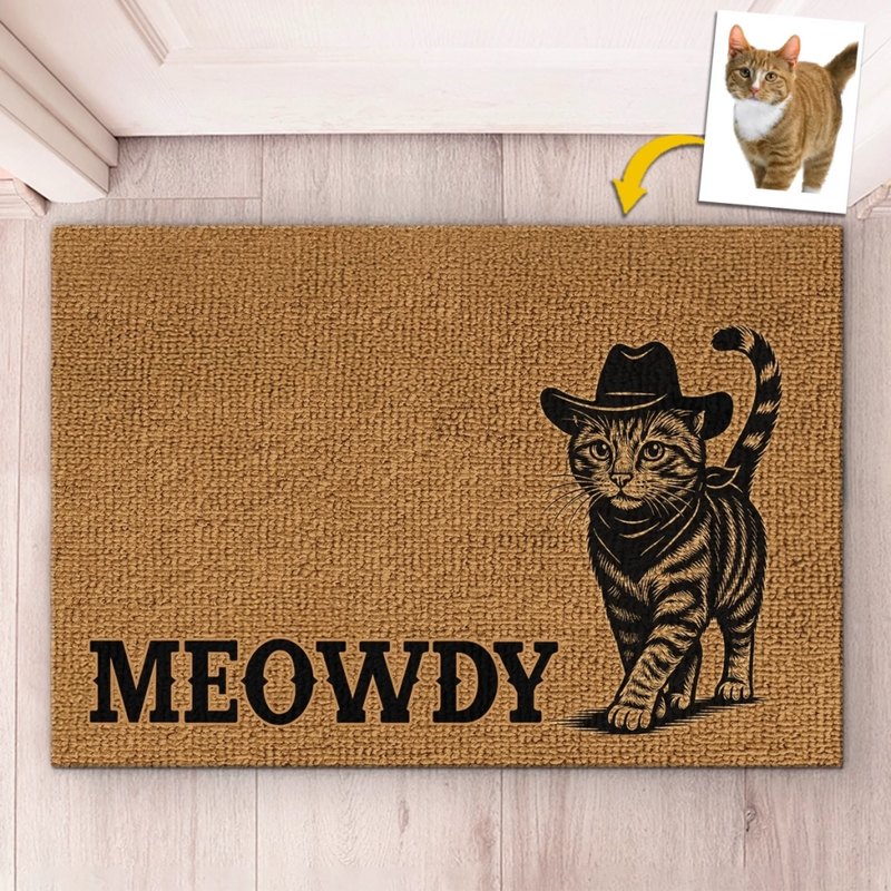 Custom Pet Photo Cowboy Cat Gifts for Cat Lovers - Personalized Doormat