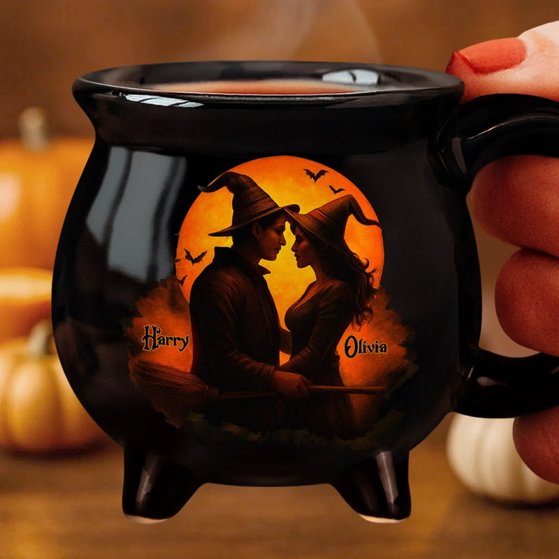 Custom Name Halloween Witch Couple Gifts - Personalized Cauldron Coffee Mug