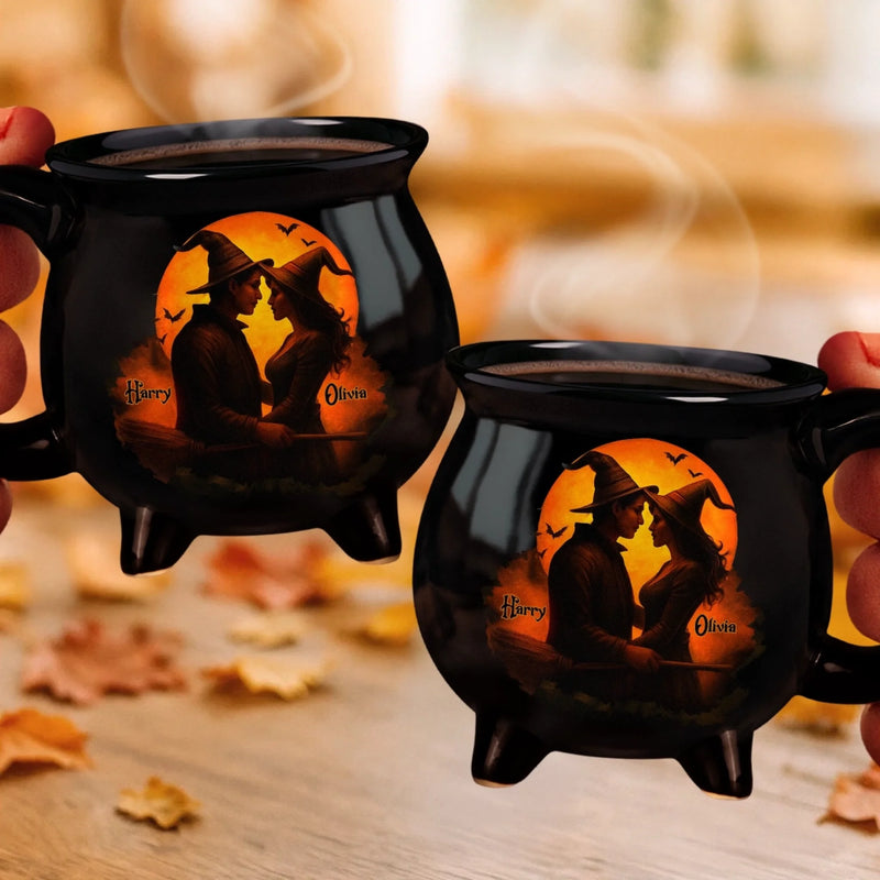 Custom Name Halloween Witch Couple Gifts - Personalized Cauldron Coffee Mug