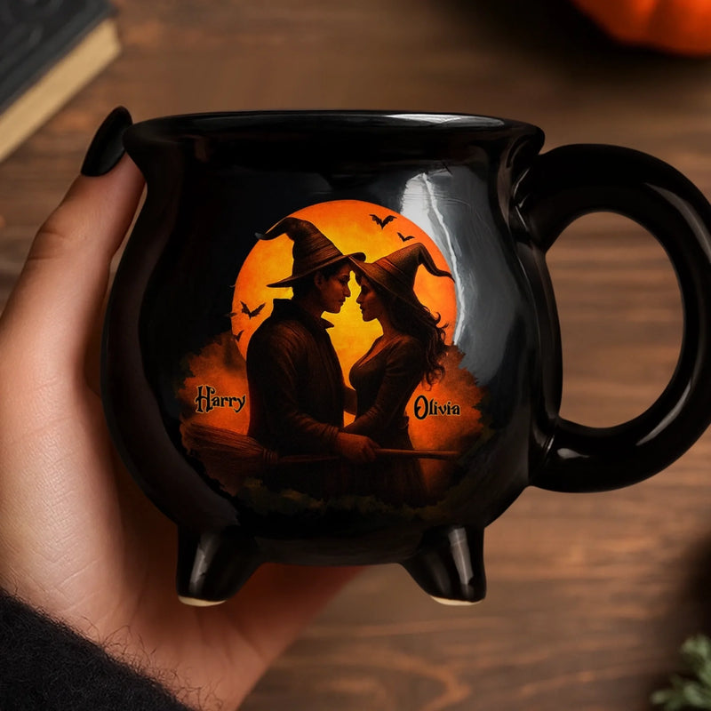 Custom Name Halloween Witch Couple Gifts - Personalized Cauldron Coffee Mug