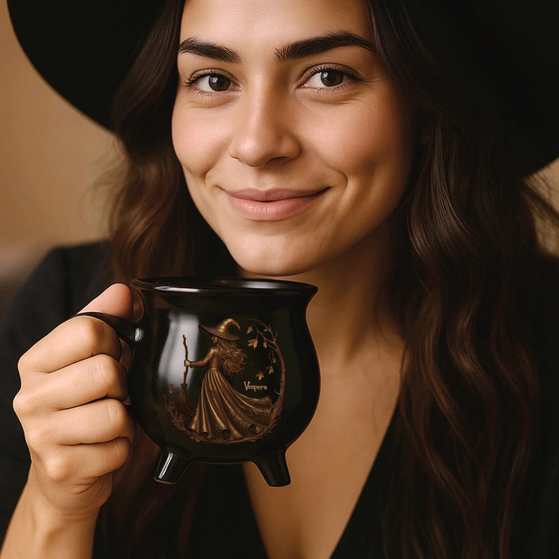 Custom 12oz Ceramic Cauldron Coffee Mug - Personalized Halloween Witchy Gifts For Besties, Sisters, BFF, Family, Yourself - Midnight Magic