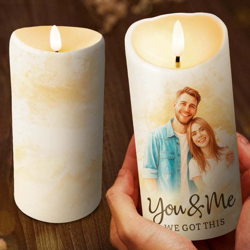 Custom Photo Watercolor LED Candle - Personalized Anniversary Wedding Gifts For Husband And Wife, Him And Her - Our Love Lights The Way