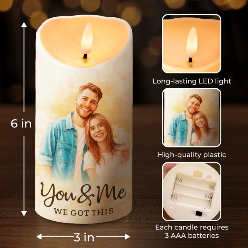 Custom Photo Watercolor LED Candle - Personalized Anniversary Wedding Gifts For Husband And Wife, Him And Her - Our Love Lights The Way