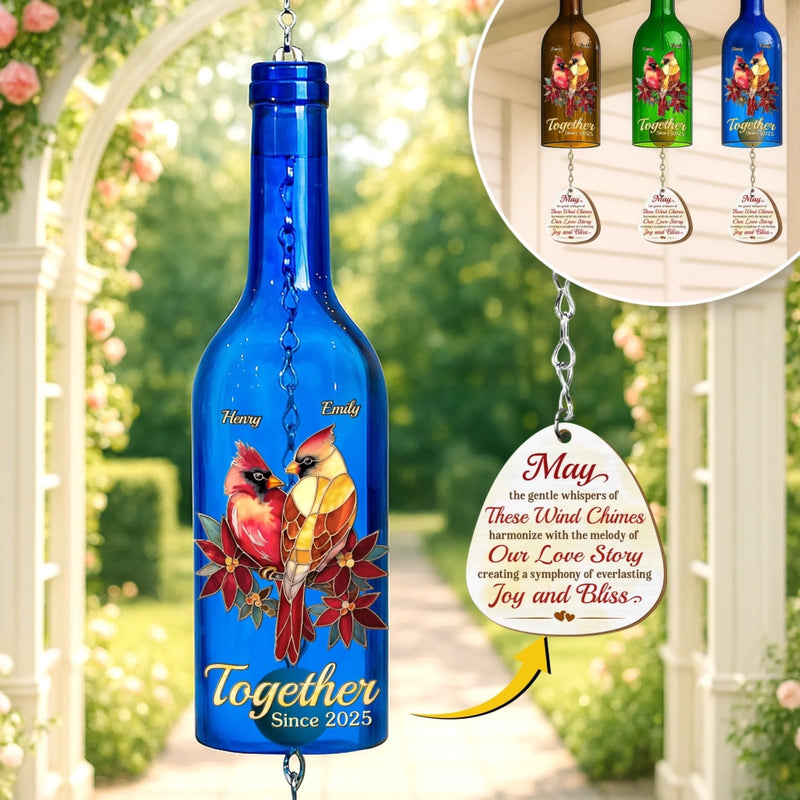 Custom Name Cardinal Couple Love Gifts - Personalized Wine Bottle Wind Chime