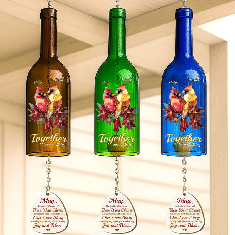 Custom Wine Bottle Wind Chime - Personalized Anniversary Wedding Gifts For Husband And Wife, Him And Her - Our Love, A Lasting Symphony