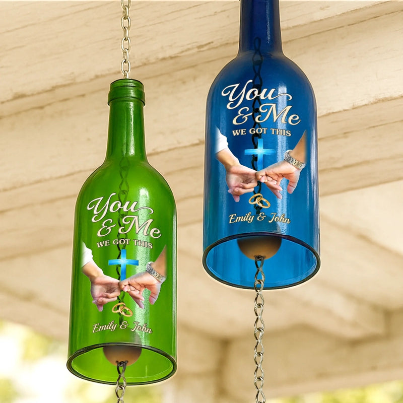 Custom Wine Bottle Wind Chime - Personalized Anniversary Wedding Gifts For Husband And Wife, Him And Her - Forever Begins With Us