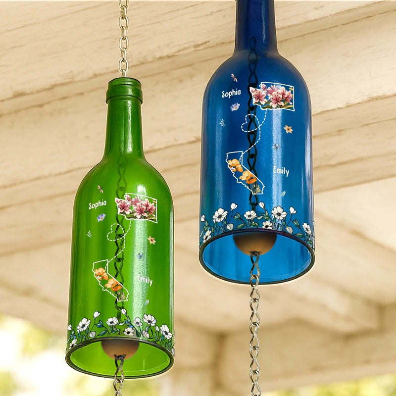 Custom Long Distance Wine Bottle Wind Chime - Personalized Best Friend Birthday Gifts For Women, Besties, Sisters, BFF - Always Besties