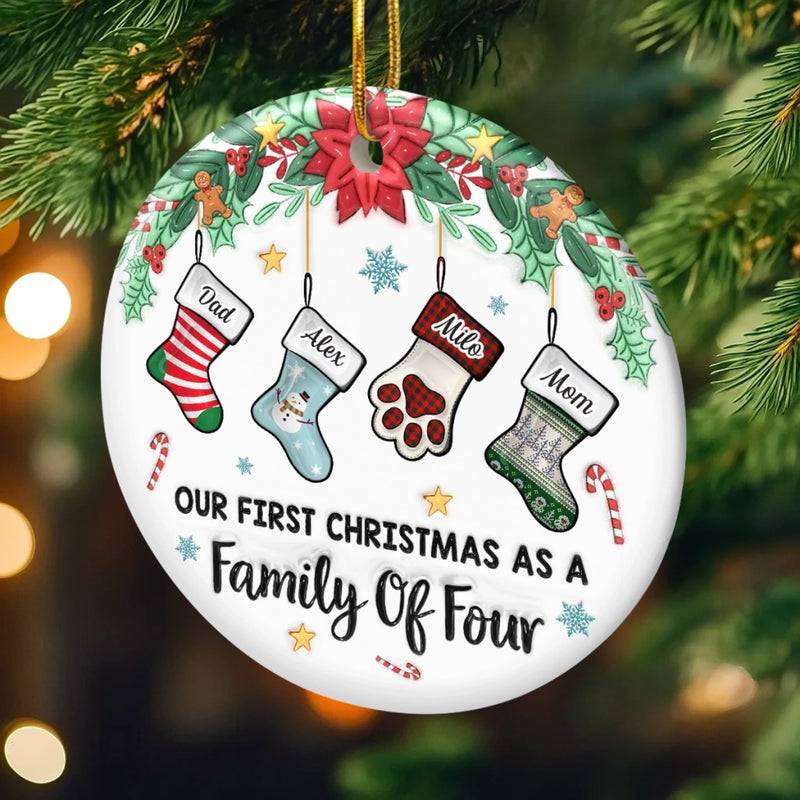 Custom First Christmas Ceramic Ornament - Personalized Christmas Birthday Gifts For Mom, Dad, Brother, Sister, Kids - Our Family’s First Christmas Magic