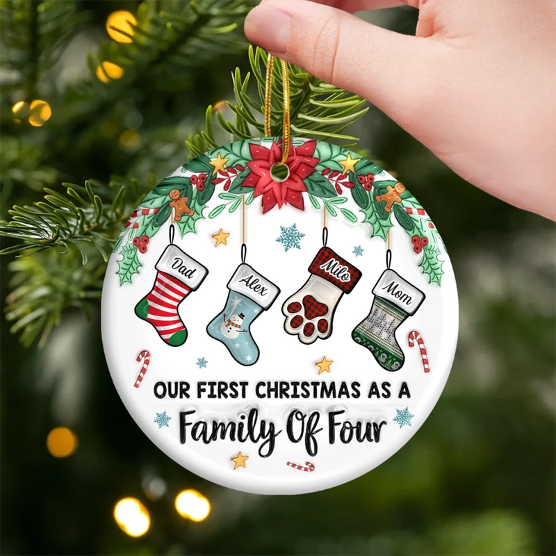 Custom First Christmas Ceramic Ornament - Personalized Christmas Birthday Gifts For Mom, Dad, Brother, Sister, Kids - Our Family’s First Christmas Magic