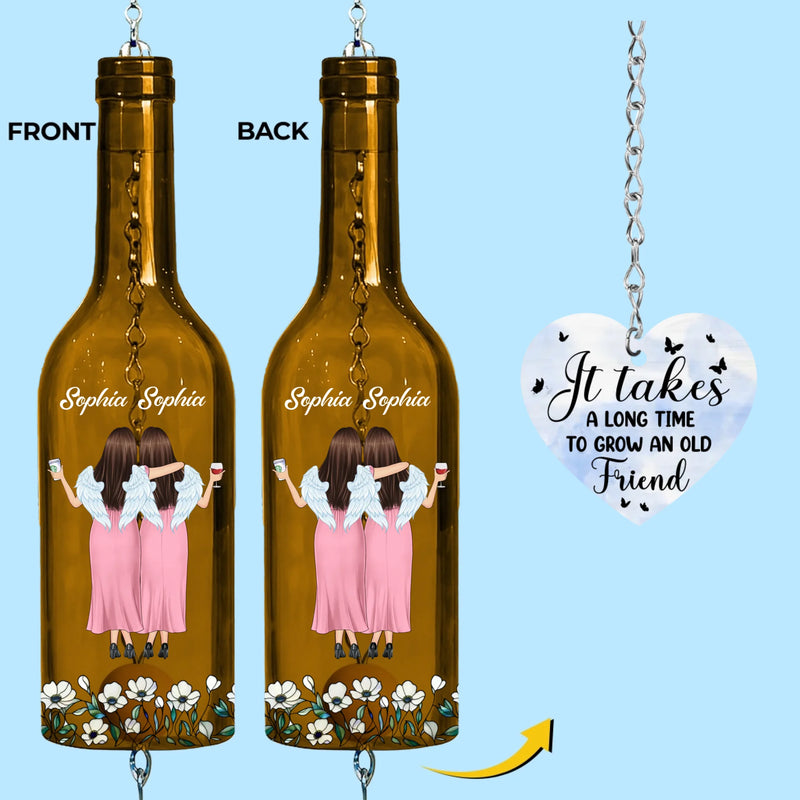 Custom Wine Bottle Wind Chime - Personalized Best Friend Birthday Gifts For Women, Besties, Sisters, BFF - No Limits To Friendship