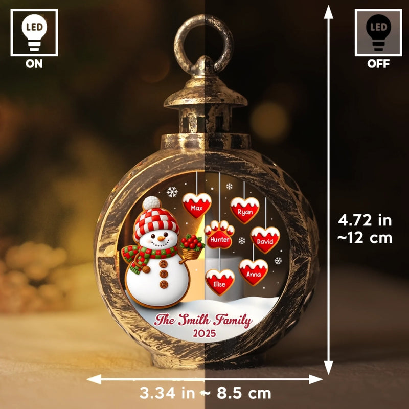 Custom Snowman Candlelight Lantern Ornament -  Personalized Christmas Birthday Gifts For Mom, Dad, Brother, Sister, Kids - Family Hearts Beat As One