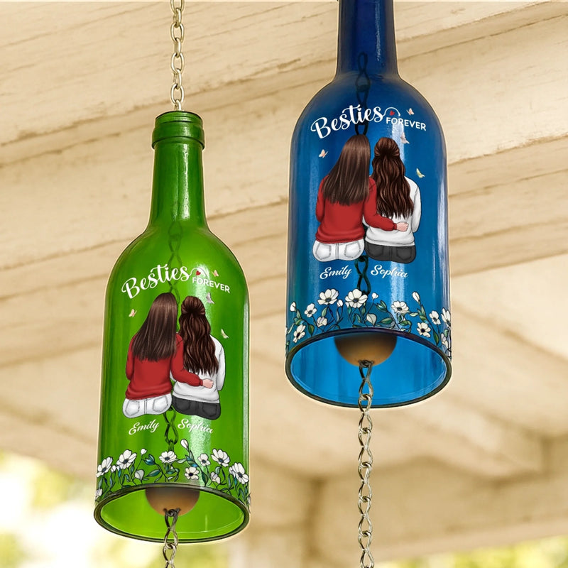 Custom Wine Bottle Wind Chime - Personalized Best Friend Birthday Gifts For Women, Besties, Sisters, BFF - Every Breeze Sings Our Story