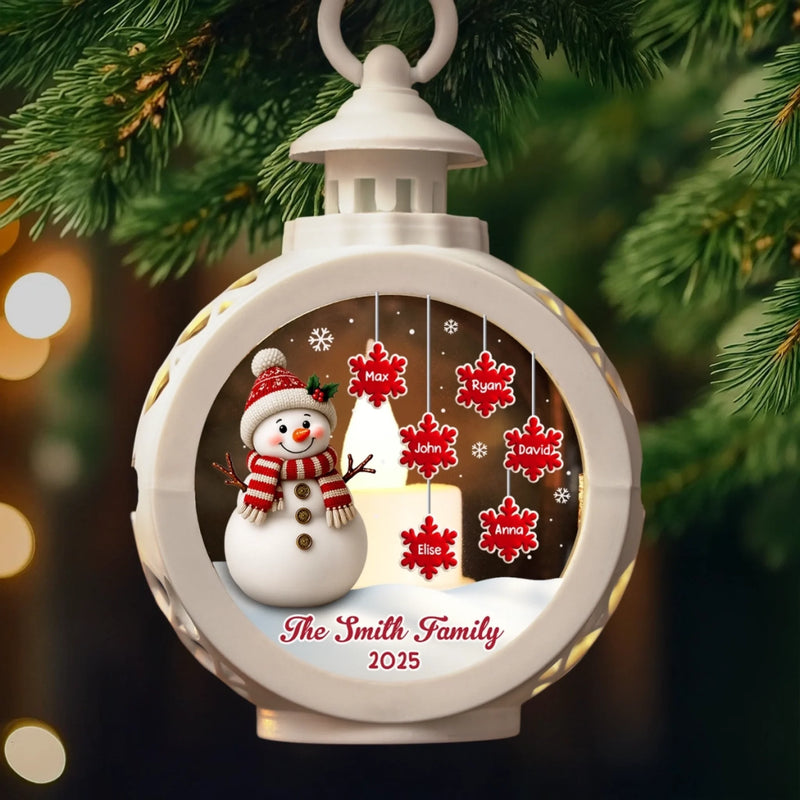 Custom Snowman Candlelight Lantern Ornament -  Personalized Christmas Birthday Gifts For Mom, Dad, Brother, Sister, Kids - Memories Grow Strong With Family