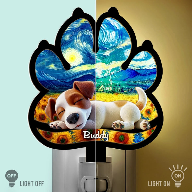 Custom Starry Night Wood And Acrylic Night Light - Personalized Pet Memorial Sympathy Gifts For Dogs - Forever Loved Never Forgotten