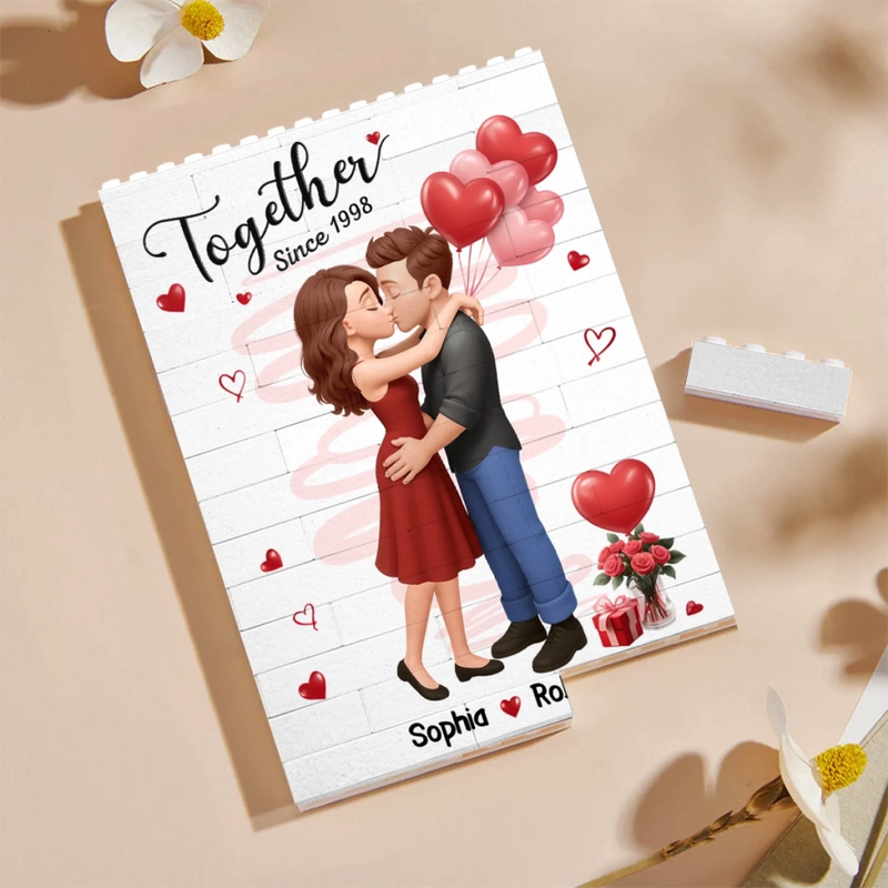 Custom Vertical Rectangle Shaped Building Brick Blocks - Personalized Anniversary Wedding Gifts For Husband And Wife, Him And Her - Together We Build Forever